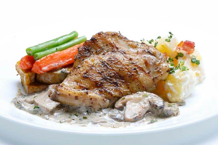 Roasted Chicken Mushroom Cream Sauce & Potato Salad & Grilled Veggies